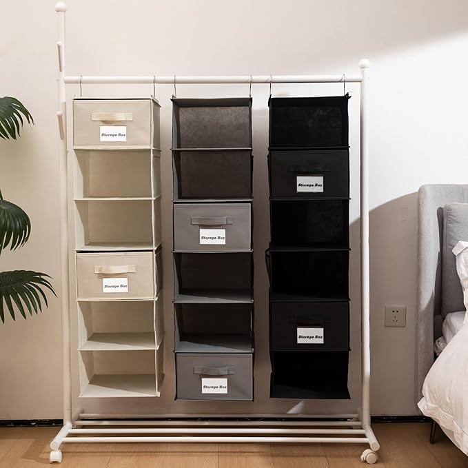 BrilliantJo 2 Pack 6 Shelves Hanging Closet Organizer with 2 Drawer, Hanging Storage with 4 Side Pockets for Clothes Shoes, 4