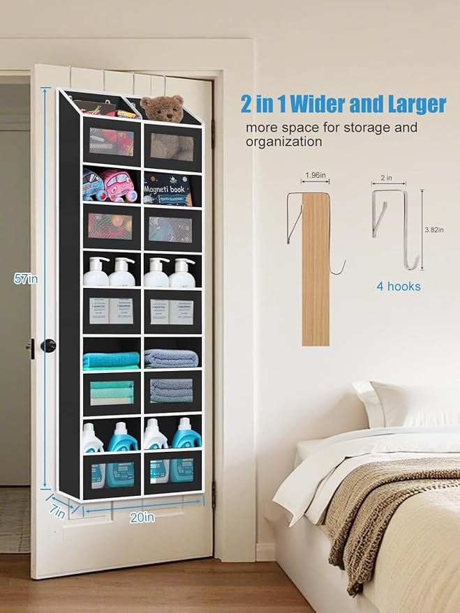 Over the Door Organizer Hanging- 10 Compartments, 80 lbs Load Behind Door Stuffed Animal Storage, Extra Large Toys Storage Or