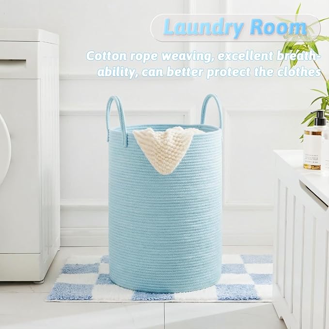 Laundry Basket,Woven Cotton Rope Laundry Hamper,80L for Decor Storage of Dirty Clothes,Toys and Blankets in Bathroom,Baby Roo