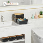 Ohmlove Plastic Storage Baskets With Bamboo Lid - Plastic Storage Containers Stackable Storage bins: Storage Baskets for Orga