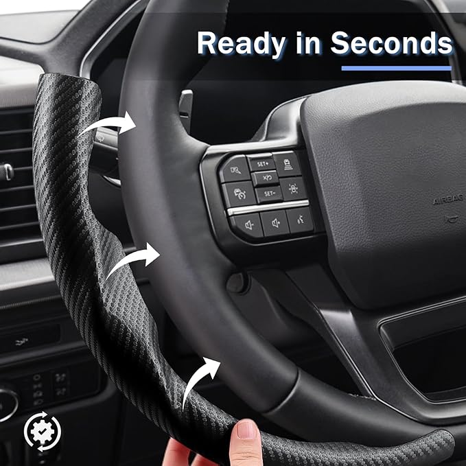 Steering Wheel Cover for Ford F150 2021-2025/ F-150 Lightning 2022-2025/ F250 F350 F450 F550 2023-2025/ Ford Expedition 2022-2024 Car Steering Wheel Cover Protector Accessories for Ford (Matte Black)