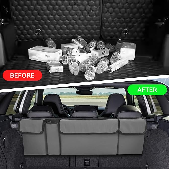 Car Trunk Organizer, Waterproof Collapsible Cargo Bag with 4 Pockets,Backseat Hanging Large Storage with Adjustable Straps, St