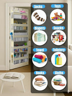 Over the Door Organizer with 5 Large Pockets & 10 Mesh Side Pockets – Durable Hanging Storage for Closet, Bathroom, Bedroom, 