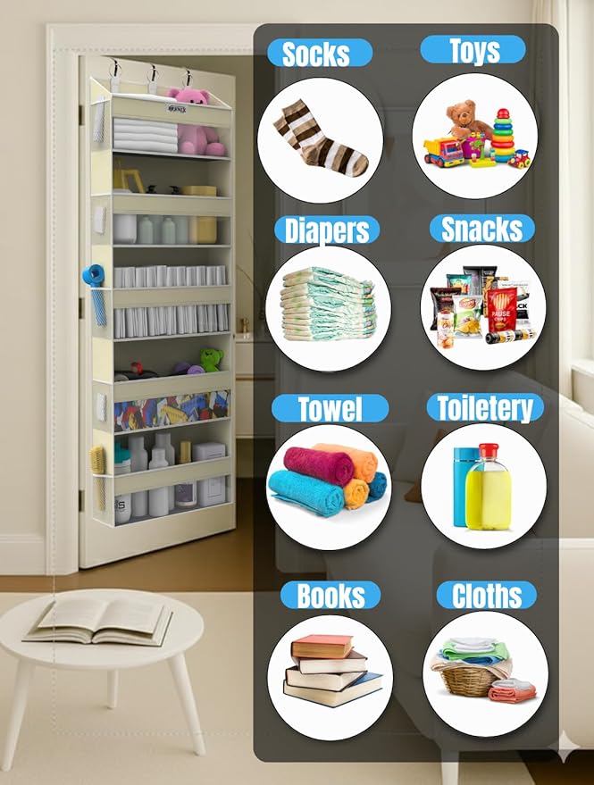 Over the Door Organizer with 5 Large Pockets & 10 Mesh Side Pockets – Durable Hanging Storage for Closet, Bathroom, Bedroom, 