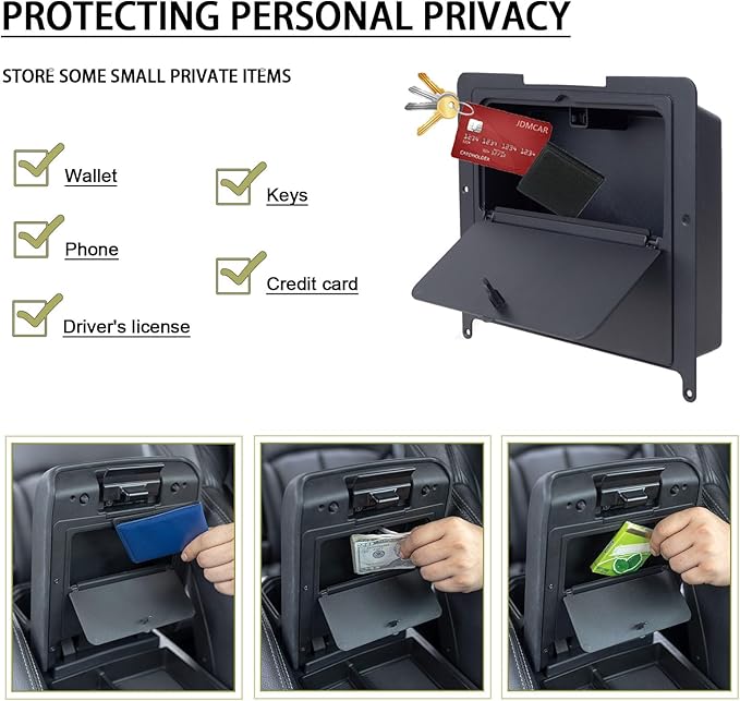 JDMCAR One-Touch Hidden Storage Box Compatible with 2024 2025 2026 Toyota Tacoma Center Console Organizer Armrest Secret Compartment