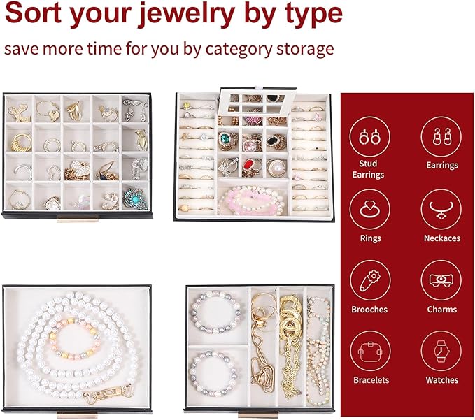 BOOVO Clear Lid Jewelry Box,4 Layers Jewelry Organizer Large Jewelry Storage Box with 3 Drawers,Jewelry Holder Organzier of R