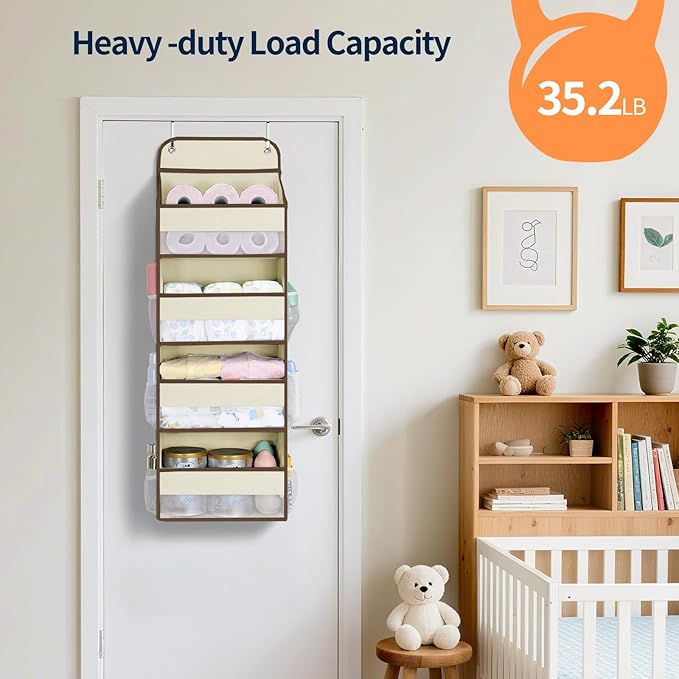 Yecaye Over The Door Organizer, Heavy Duty Hanging Organizers and Storage with 4 Large Capacity Pockets, Swing-Proof Behind T