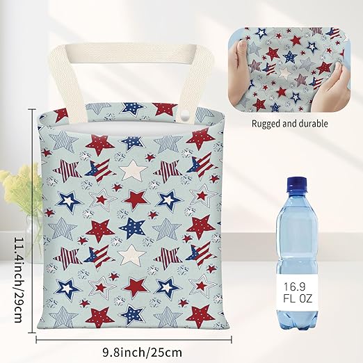 Car Garbage Can, Seat Back Hanging Cute Car Trash Can Bag, Car Organizer and Storage Bag for Travelling, Outdoor Cute Blue American Stars Stripes