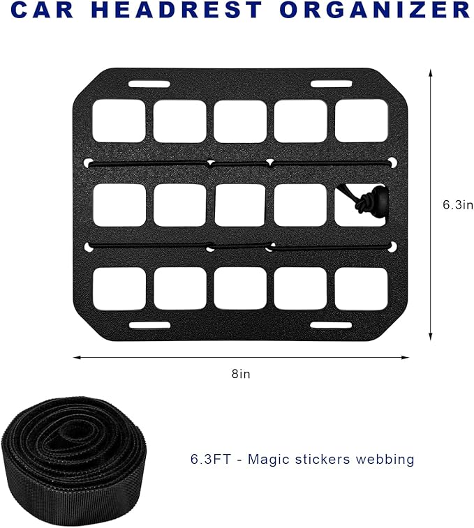 Car Visor Organizer MOLLE Panel, Auto Modular Storage Shelf MOLLE Panel with Mounting Straps, Rigid Tactical Gear Storage Rack EDC Pouch Tool for Most Vehicle Sun Visors (Headrest Panel)