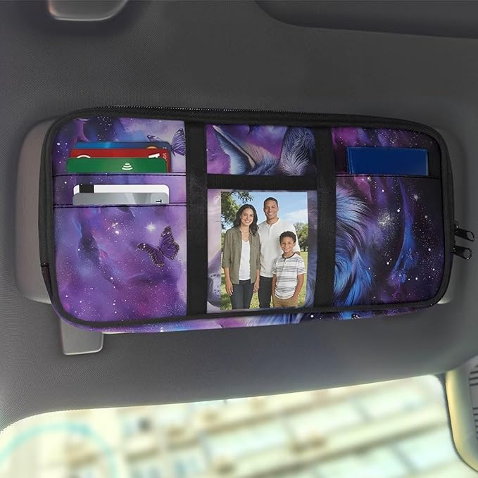 Wolf Car Sun Visor Organizer Card Cash Pouch with Multi-Pocket Pouch Case Bag for License Pen Key Auto Interior Accessories for SUV