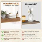 Floating Wall Shelf 16x6.8x1.7 Inch – Solid Wood Shelf in Dark Oak Finish – Wall Mounted Rustic Display Organizer for Bathroo