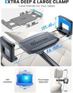 eSamcore Headrest Mount for Car, Aluminum Tablet Car Holder for Backseat Kids Large Clamp, Road Trip Essentials for Adults Back Seat Car Accessories Compatible with iPad 4.7” -12.9" Tab