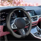 SuperKaKa Gray and Black Car Steering Wheel Cover 2025, Universal Auto PU Cute Breathable Slip-Proof Comfort Imitation Leathe