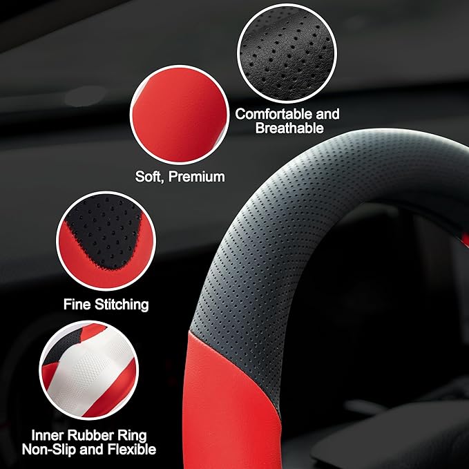 West Llama Customized Auto Car Steering Wheel Cover for Toyota Camry Rav4 Corolla Highlander (Black+Red)