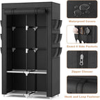 VTRIN Portable Closet Wardrobe Closet for Hanging Clothes with 4 Storage Shelves, 2 Hanging Rods and 6 Pockets, Stable and Ea