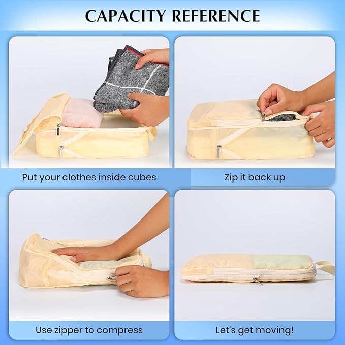 Carry on Compression Packing Cubes Travel for Suitcases ，Compressible Packing Cubes for Travel Women Packing Organizers 4 Set