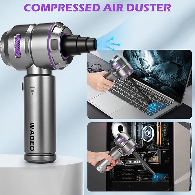 WADEO Handheld Vacuum Cordless, 4-in-1 21000PA Brushless Car Vacuum & 210000RPM Air Duster 7500mAh Battery Air Blower Wireles