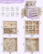 AKOZLIN 4-Tier Jewelry Box Leather Jewelry Storage Organizer with 3 Drawers Lockable for Women Girls Ring Necklace Earring Br