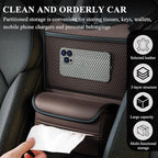 Car Organizer Storage Between Seats, Leather Large Capacity Automobile Handbag Hanging Store Content Bag, Auto Console Organizer Holder for Snack Phone Document Storages, Car Accessories (Brown)