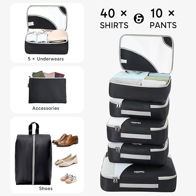 ALL INCLUDED 10 Set Durable Packing Cubes for Suitcases,OlarHike Essentials for Travel,UPGRADED Anti-Tear Stitching, NEW Impr
