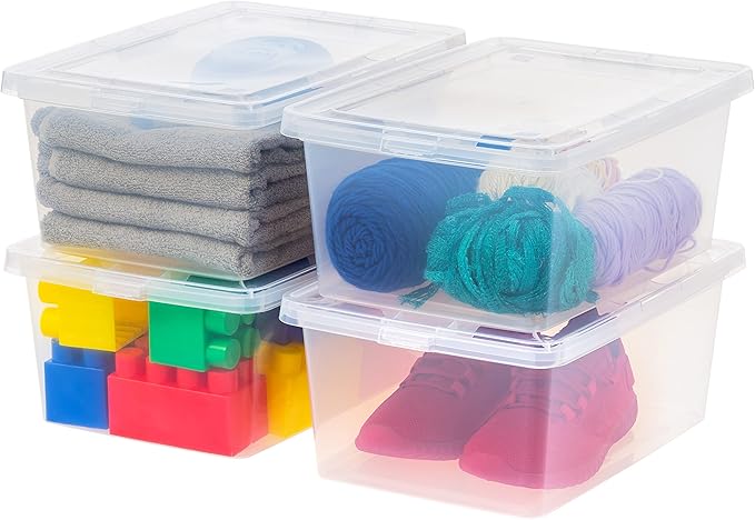 IRIS USA 4-Pack Storage Bins with Lids, 15 Quart, Shoe Boxes Clear Stackable Containers Organize Shoes Closet Shelves, Classr