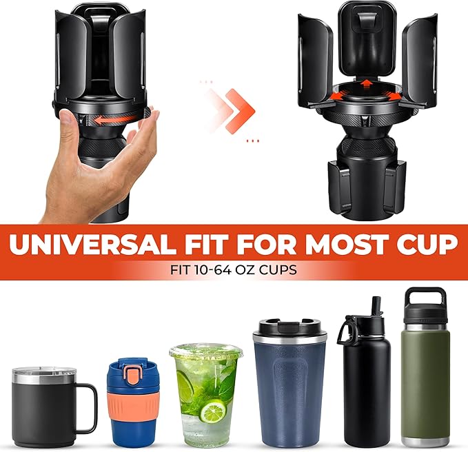 2024 Upgraded 2-in-1 Car Cup Holder Expander Adapter with Expandable Arm and Adjustable Base, 360° Rotation, Compatible with 