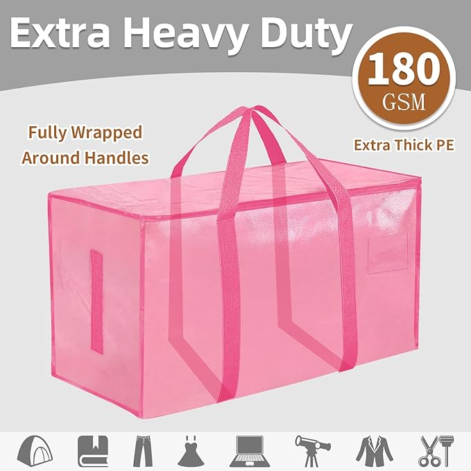 12 Pack-Extra Large Heavy Duty Moving Bags - Waterproof Storage Totes with Handles & Zippers, Foldable for College Dorm, Stor