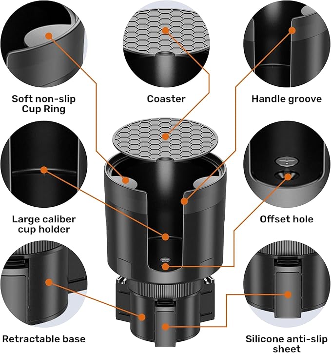 Living in a Bubble Cup Holder Expander for 3.4" to 4.0" Diameter Bottle & Cups - Black