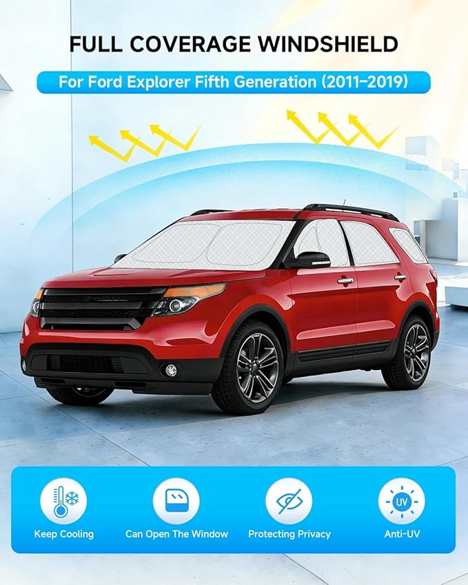 8pcs Windshield Sun Shades for Ford Explorer 2011-2019，Accessories, Reflective Thicken Full Car Window Covers Sunshade for Windshield Side Rear, UV Block and Blackout Privacy for Camping