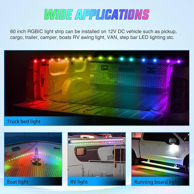 Nilight Truck Bed Light Strip RGB-IC LED Bar for Pickup Multi Dream Color DIY Music Synchronous with APP and RF Remote Control 3PCS 60 inch Cargo Lighting