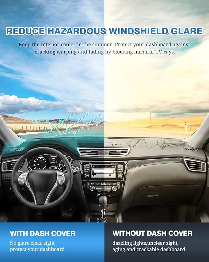 FIILINES Dash Cover for Nissan Rogue 2014-2020, Dashboard Mat Cover Rogue Accessories Sunshade Nonslip Mesh Protector No Glar