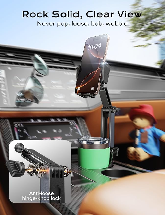 TAZENI 2-in-1 Cup Holder Cell Phone Holder for Your Car Bottle Friendly Cup Cell Phone Holder Mount for Car Height Adjustable Sturdy Fit 4.7-7 inches Phones
