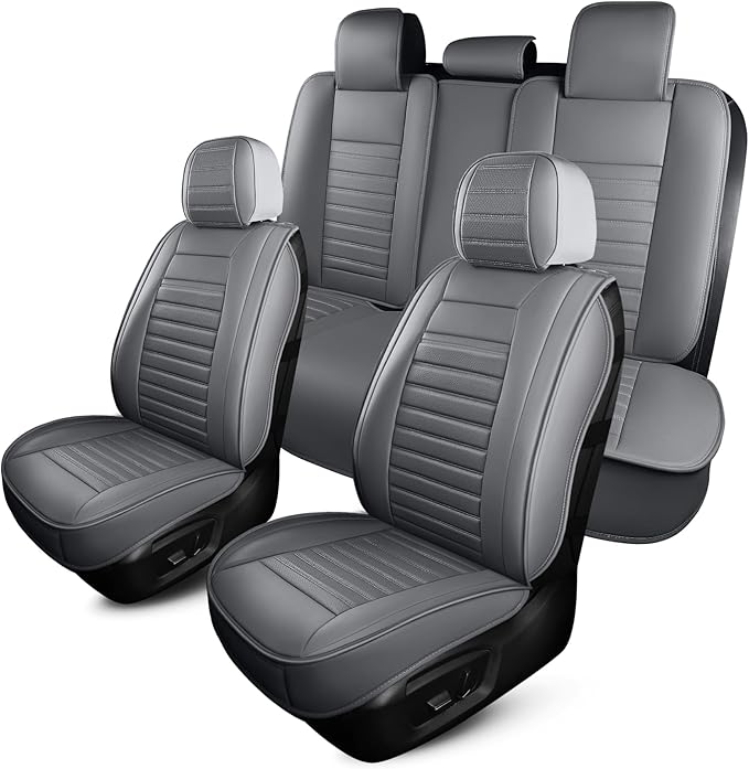 Leather Car Seat Covers, Waterproof Horizontal Stripes Front and Rear Car Seat Cover, Breathable Automotive Seat Covers for S