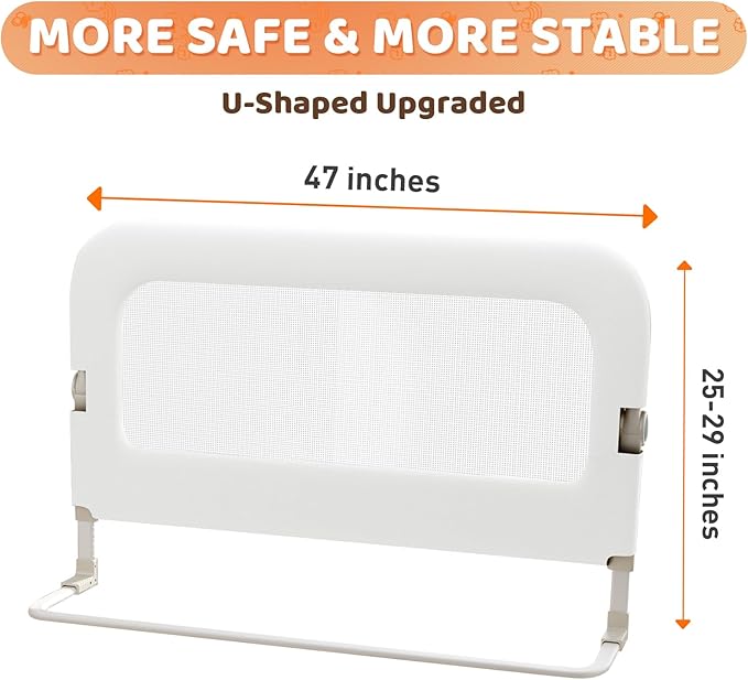 omzer Bed Guard Rail for Toddlers - 32inch Folding up & Adjustable Heights Baby Bed Safety Rails - Portable Toddler Bed Barri