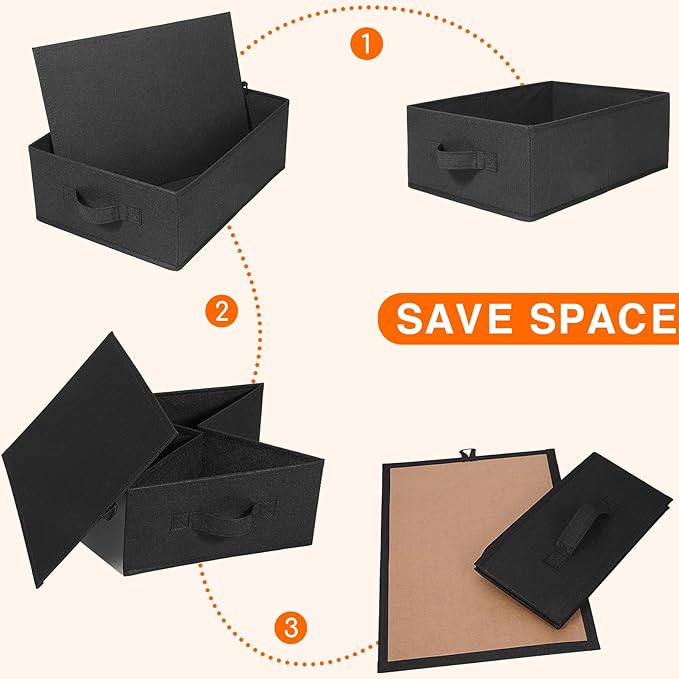 JAKAGO Fabric Storage Bins set of 4 Rectangle Storage Baskets with Handle Foldable Closet Organizer for Clothes Towel bedding
