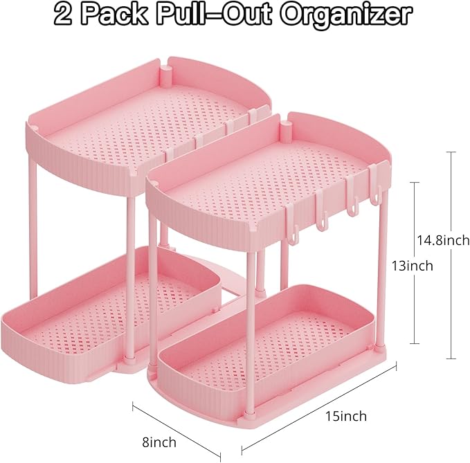 Ukeetap 2 Pack Multi-Purpose Pull-Out Storage Organizers, Under Sink Organizers and Storage for Bathroom & Kitchen, Under Cab