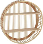 OMISTAR Rattan Wall Shelf, 3 Tier Round Wall Mounted Shelf, Handwoven Boho Floating Display Shelf, Farmhouse Hanging Storage 