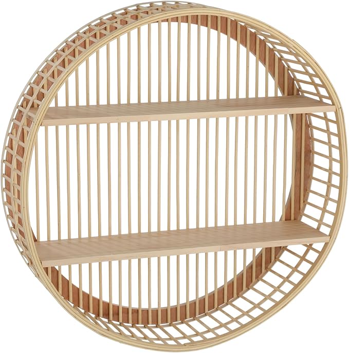 OMISTAR Rattan Wall Shelf, 3 Tier Round Wall Mounted Shelf, Handwoven Boho Floating Display Shelf, Farmhouse Hanging Storage 