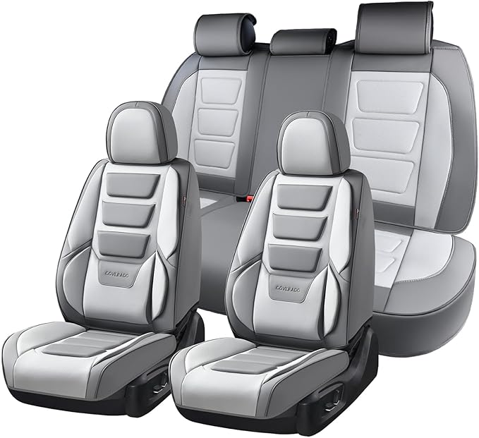 Coverado Car Seat Covers Full Set, Seat Covers for Cars, Front Seat Covers and Back Seat Cover Waterproof Leather Automotive 