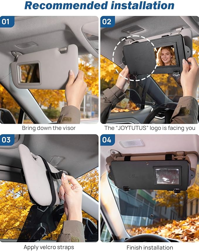 JOYTUTUS Sun Visor Extender for Cars, Sun Visor Extension Blocks UV, Visors Extender Attachment for Car Visor, Anti-Glare,Built-in Mirror