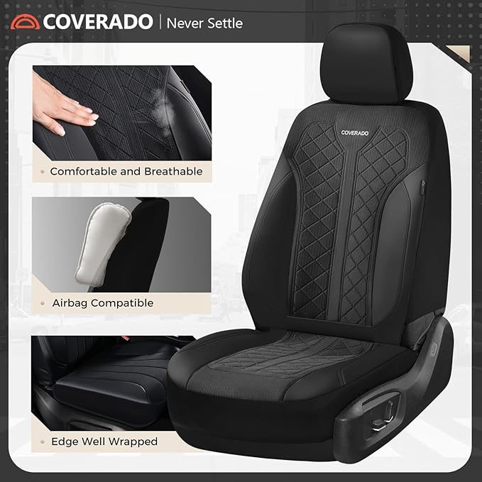 Coverado Car Seat Covers 5 Seats, Seat Covers Full Set, Mesh Breathable Seat Protectors, 5-Piece Spill-Proof Black Automotive