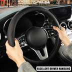 Microfiber Leather D Shaped Steering Wheel Cover, Breathable, Anti Slip, 13.5 inch to 14 inch, Black