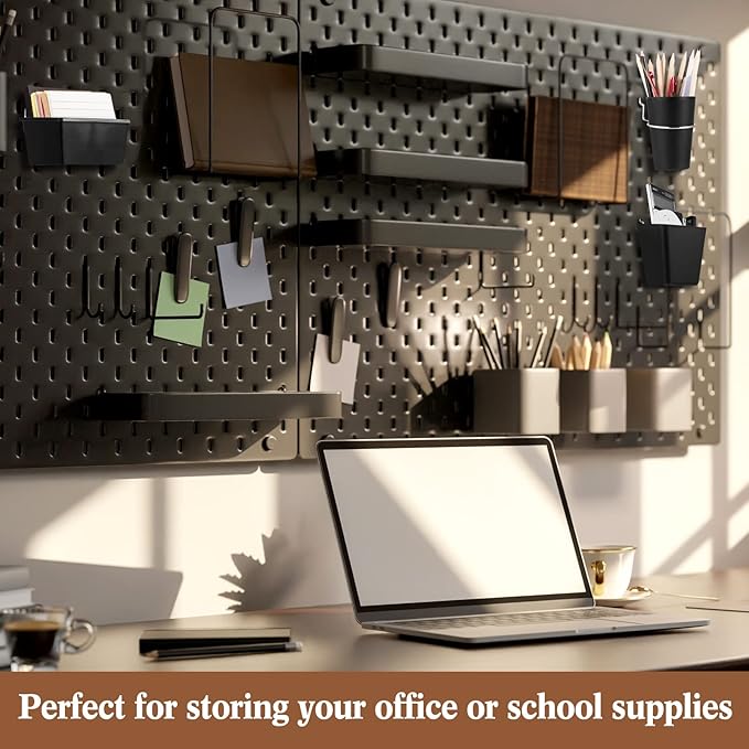 Jinei 12 Pcs Pegboard Bins and Cups with Hooks and Loops Peg Assortment Organizer Accessories Various Tool Organizer Pegboard