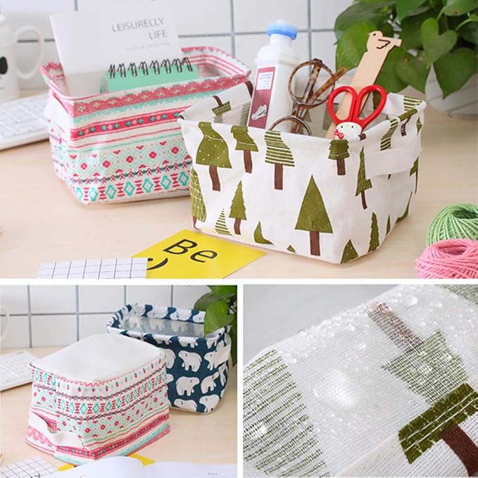 Foldable Storage Basket - Set of 6 Small Collapsible Canvas Containers Organizers with Handle for Home Decor or Storing Toys,