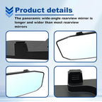 12''x3.5'' Large Rear View Mirror, Clip-on Large Wide Angle Panoramic Convex Rearview Mirrors, Anti Glare HD Clear Tint Interior Panoramic Wide Angle Rear View Mirror for Car SUV Trucks