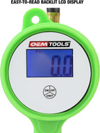 OEMTOOLS 24412 Digital Tire Inflator with Tire Pressure Gauge, Digital LCD Display, 0 to 175 PSI Air Pressure Gauge for Tires with 21” Hose and Clip-On Air Chuck