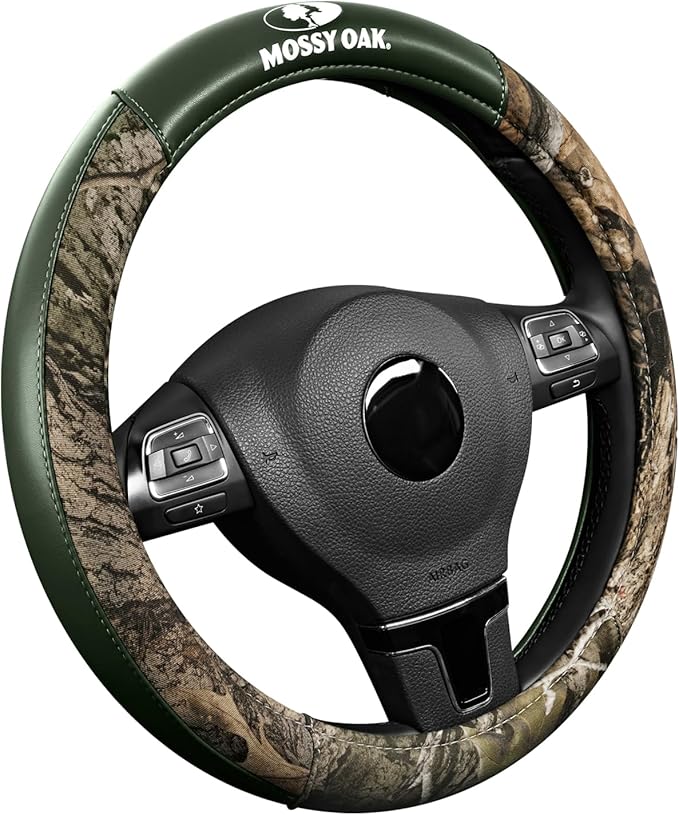 Mossy Oak Camo Steering Wheel Cover, Durable Grip Car Steering Cover, Universal Fit 14.5"–15.5" - Made with Premium Green PVC