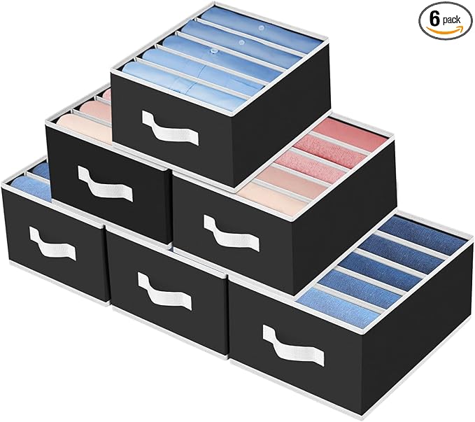 Homsorout Foldable Closet Organizer with Handles - 6 Pack Fabric Wardrobe Dividers for Clothes Storage Jeans, Pants, Sweaters