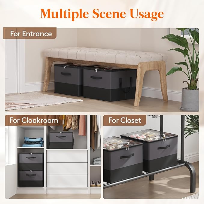 Lifewit 4 Pack Shoe Storage Organizer for Closet, Large Shoe Box Storage Containers with Clear Cover, Foldable Storage Bins F