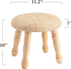 Solid Wood Wall Shelf 3-Tier,Round Foot Stool,Small Pouf Ottoman with Natural Rattan, Boho Footrest Wooden Stool for Couch,Ru